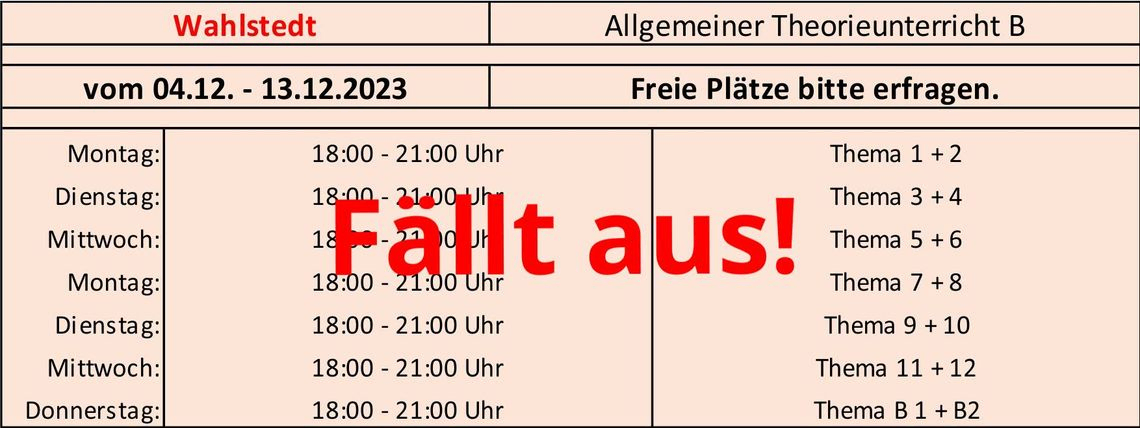 Fällt aus!